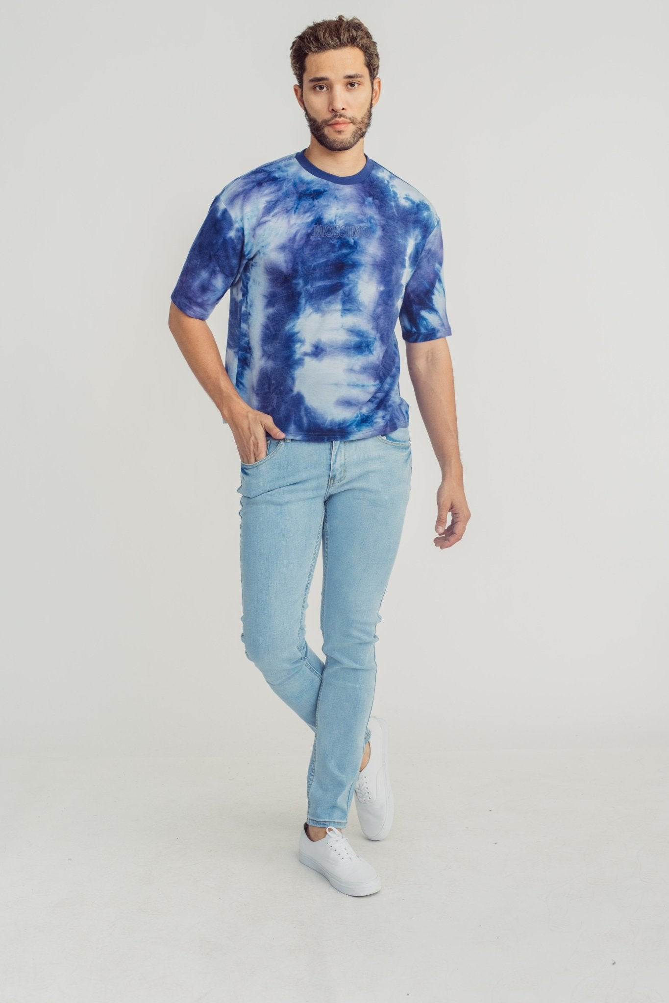 Blue Round Neck Tie Dye Shirt with High Density Print - Mossimo PH