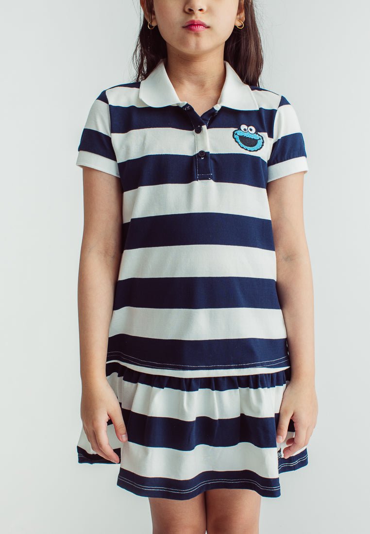 Blue Sesame Cookie Monster Polo Shirt Stripes Knit Dress with High Density Print - Mossimo PH