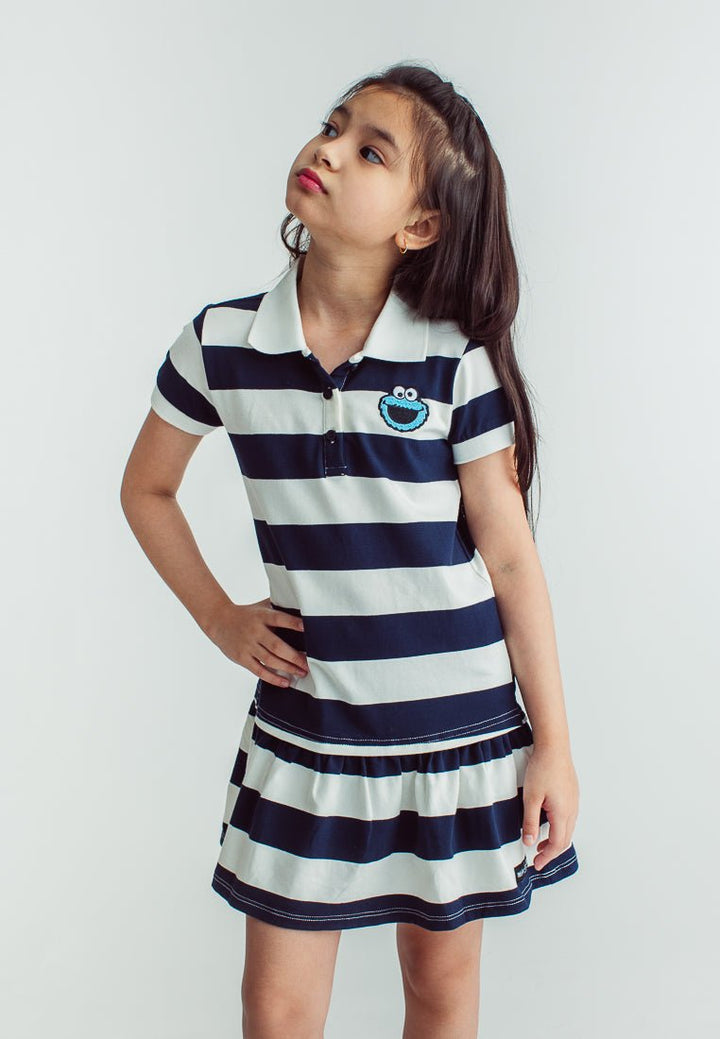 Blue Sesame Cookie Monster Polo Shirt Stripes Knit Dress with High Density Print - Mossimo PH