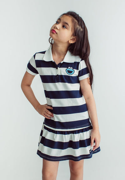 Blue Sesame Cookie Monster Polo Shirt Stripes Knit Dress with High Density Print - Mossimo PH