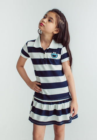 Blue Sesame Cookie Monster Polo Shirt Stripes Knit Dress with High Density Print - Mossimo PH