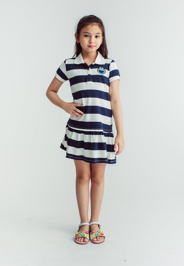 Blue Sesame Cookie Monster Polo Shirt Stripes Knit Dress with High Density Print - Mossimo PH