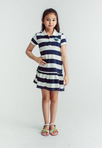 Blue Sesame Cookie Monster Polo Shirt Stripes Knit Dress with High Density Print - Mossimo PH