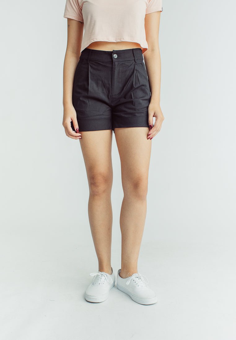 Charisse Black Regular Fit Pleated Shorts - Mossimo PH