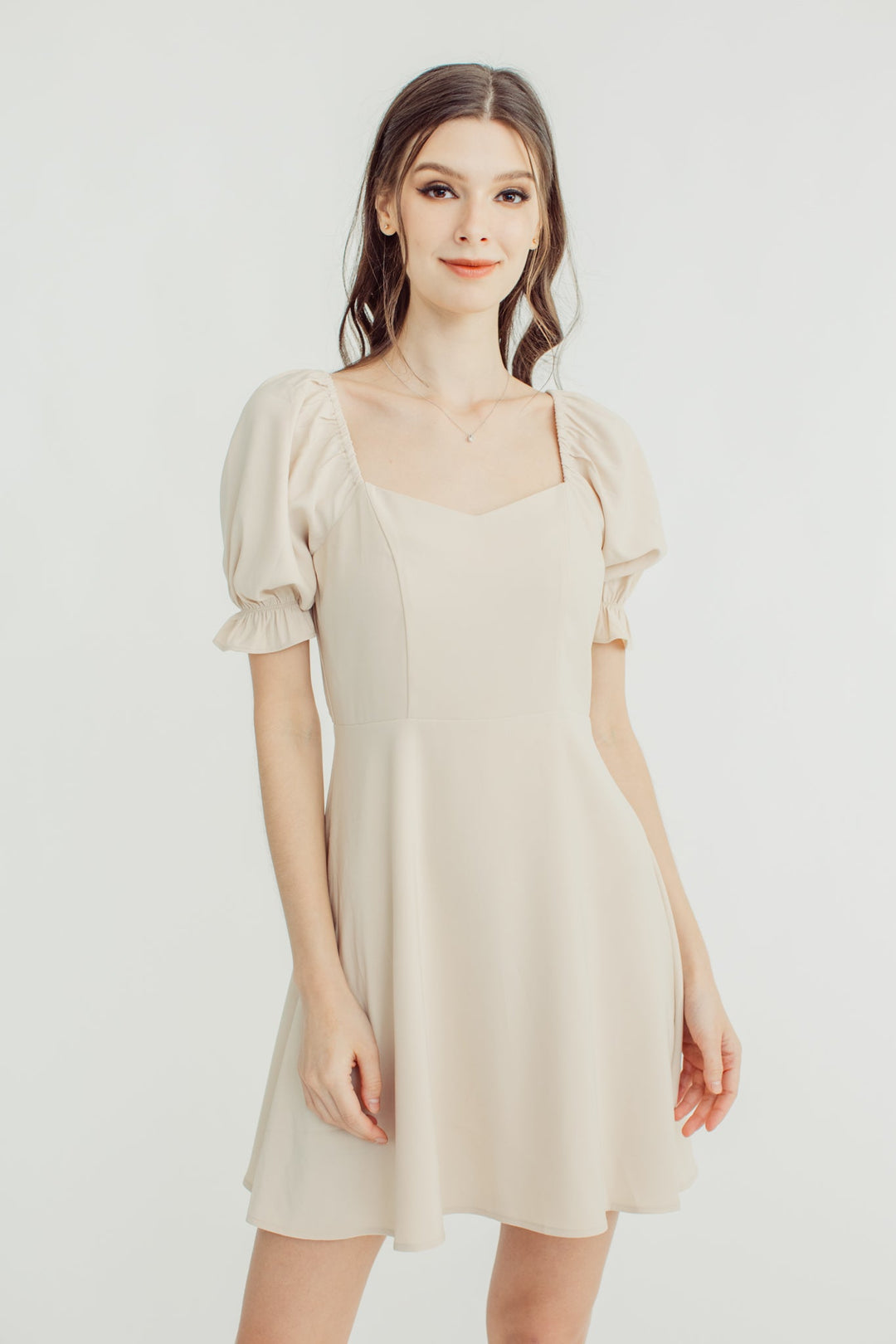 Charlotte Beige Circle Skirt Puff Sleeve Dress - Mossimo PH