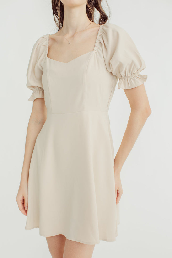 Charlotte Beige Circle Skirt Puff Sleeve Dress - Mossimo PH