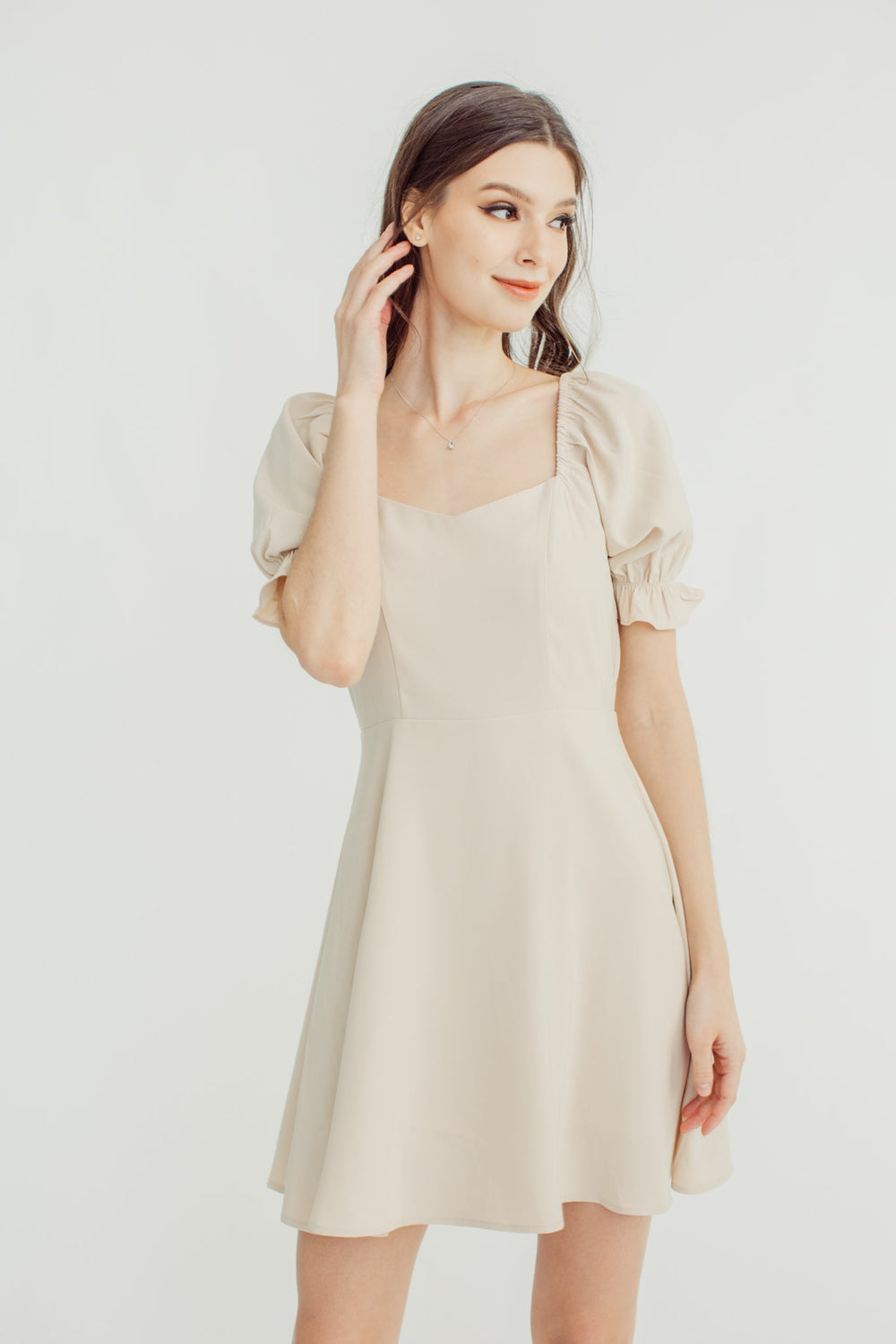Charlotte Beige Circle Skirt Puff Sleeve Dress - Mossimo PH