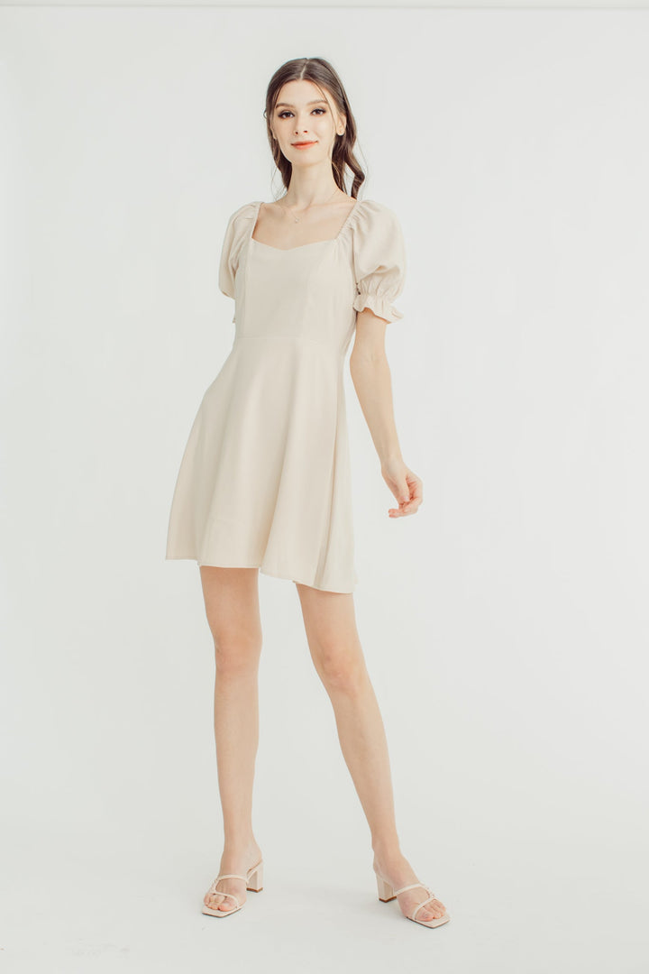 Charlotte Beige Circle Skirt Puff Sleeve Dress - Mossimo PH