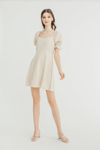Charlotte Beige Circle Skirt Puff Sleeve Dress - Mossimo PH