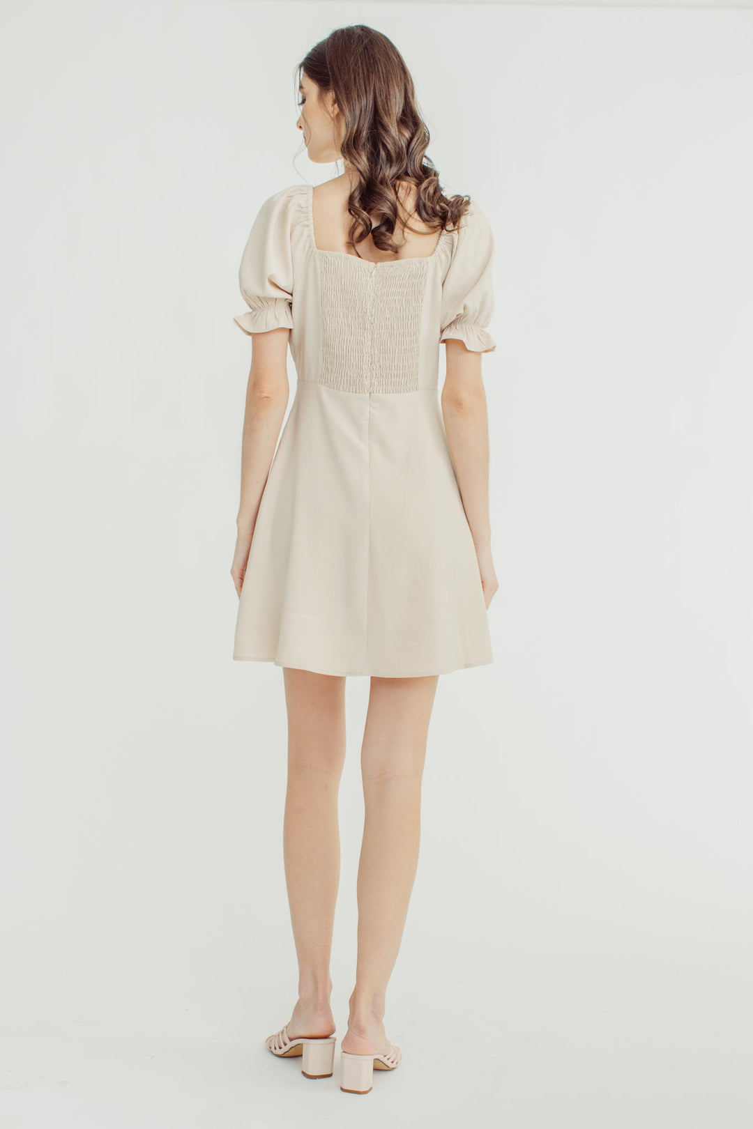 Charlotte Beige Circle Skirt Puff Sleeve Dress - Mossimo PH
