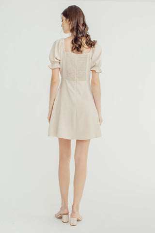 Charlotte Beige Circle Skirt Puff Sleeve Dress - Mossimo PH