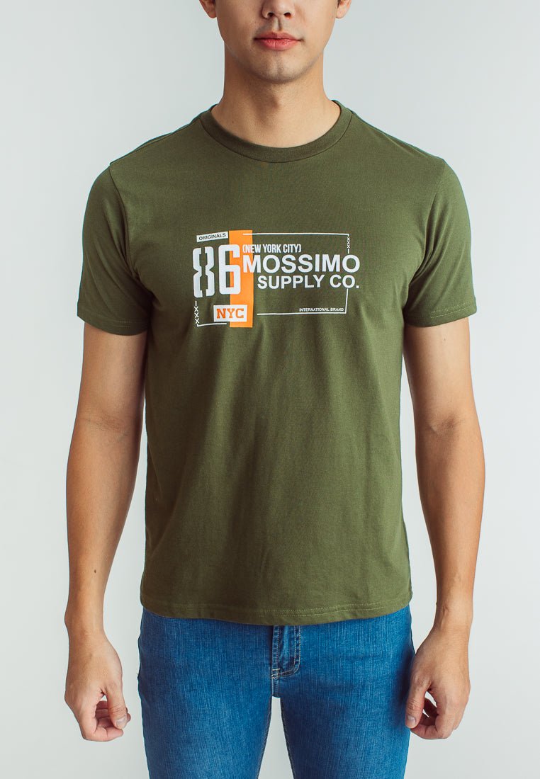 Chive Muscle Fit Basic Round Neck Tee with Flocking and Flat Print - Mossimo PH