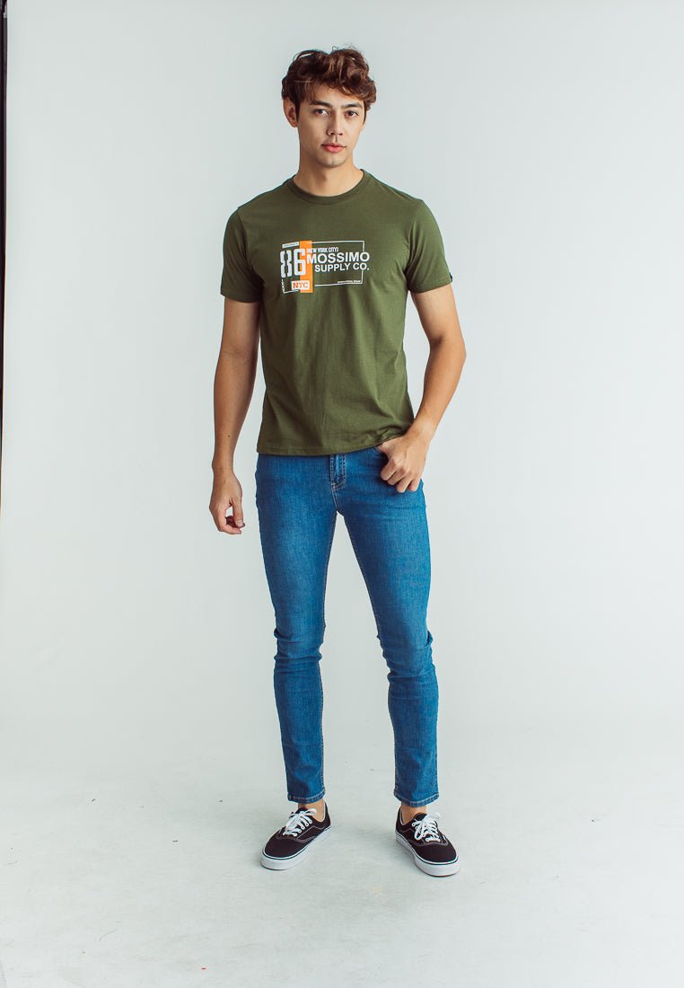 Chive Muscle Fit Basic Round Neck Tee with Flocking and Flat Print - Mossimo PH