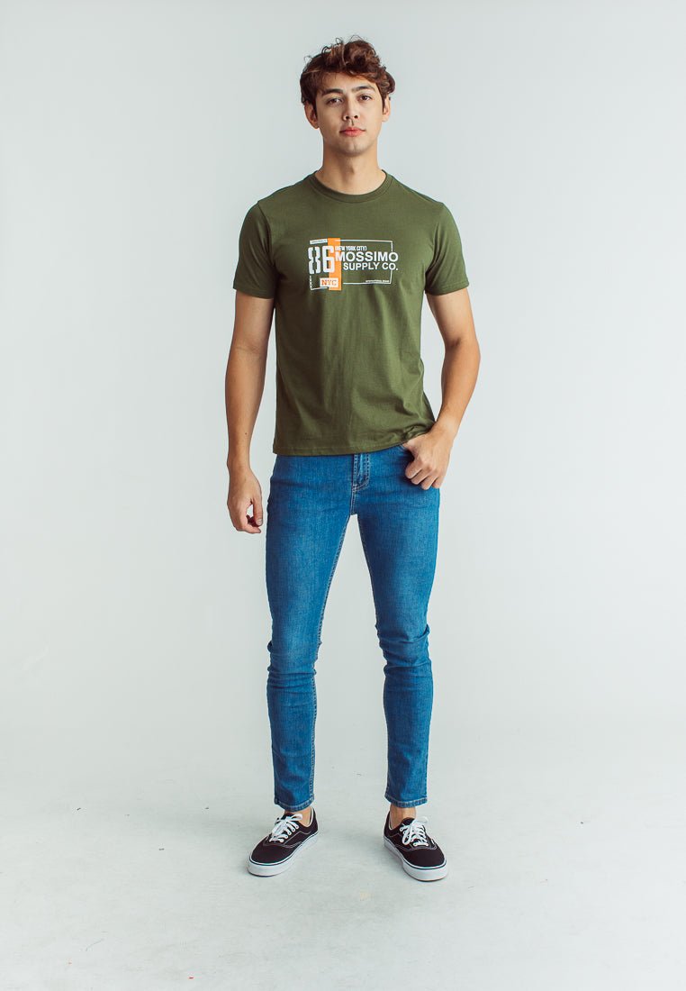 Chive Muscle Fit Basic Round Neck Tee with Flocking and Flat Print - Mossimo PH
