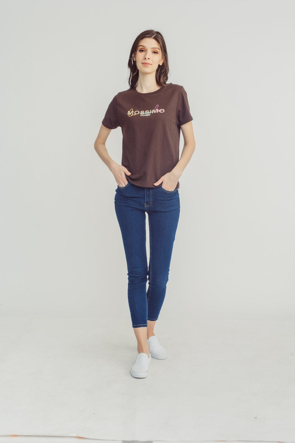 Choco Brown with Big Branding Gradient Embroidery Classic Fit Tee - Mossimo PH