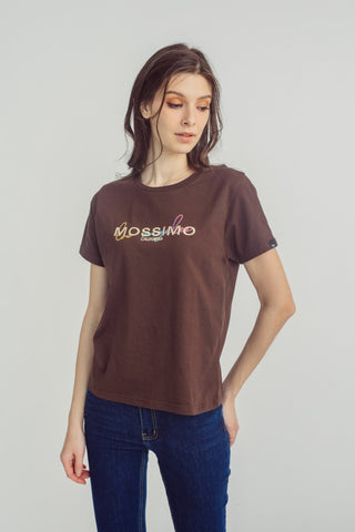 Choco Brown with Big Branding Gradient Embroidery Classic Fit Tee - Mossimo PH