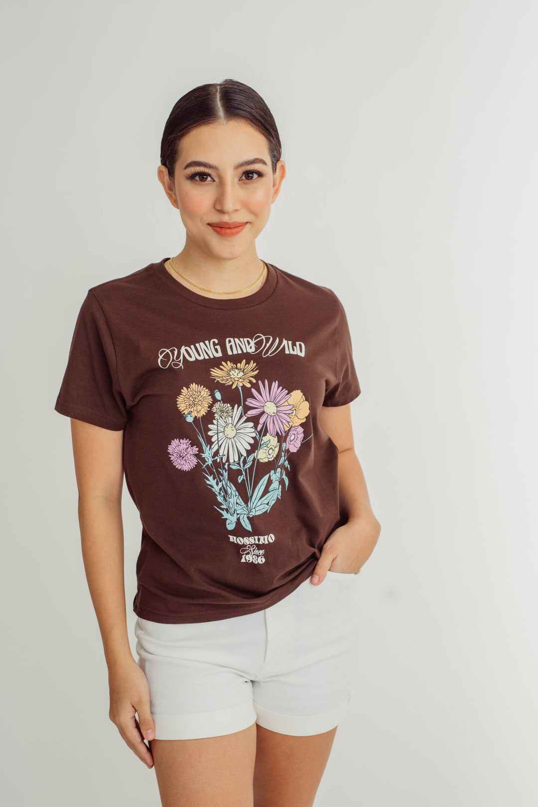 Choco Brown Young and Wild with Soft and Touch Design Classic Fit Tee - Mossimo PH