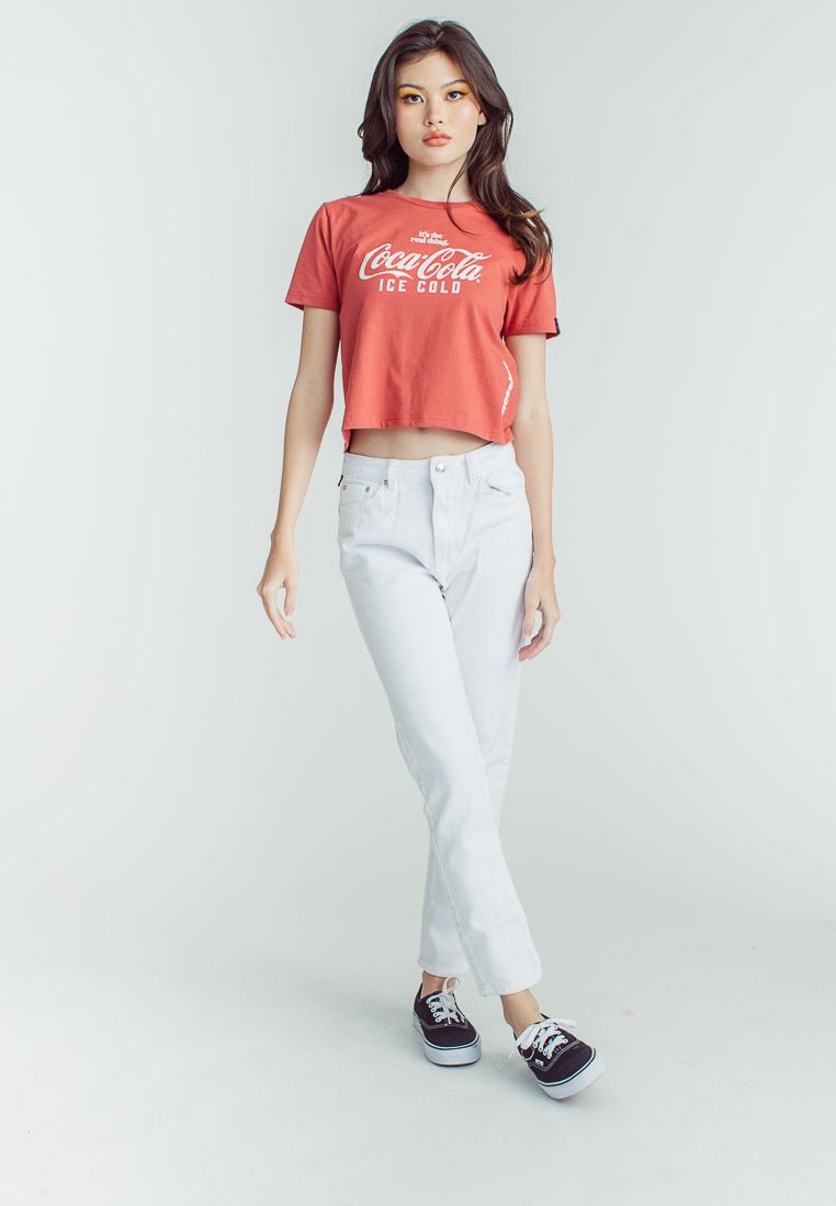 Coca-Cola Dusty Cedar with Embossed Sugar Glitter Dip Classic Cropped Fit Tee - Mossimo PH