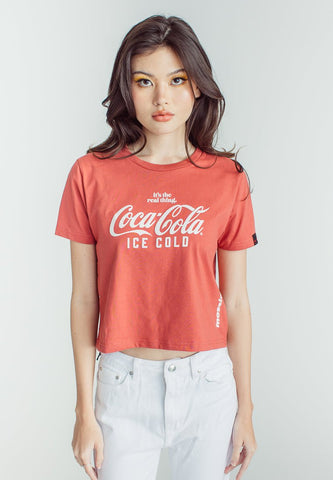 Coca-Cola Dusty Cedar with Embossed Sugar Glitter Dip Classic Cropped Fit Tee - Mossimo PH