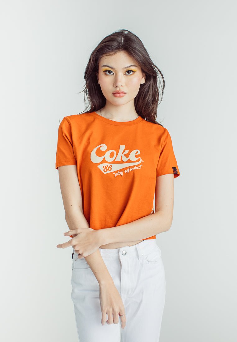 Coca-Cola Mango Rust Sugar Glitter Dip and Flat Print Classic Cropped Fit Tee - Mossimo PH