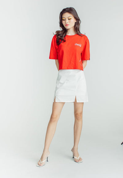 Coca- Cola Red Modern Cropped Fit Tee with High Density Sugar Glitter Dip and Flat Print - Mossimo PH