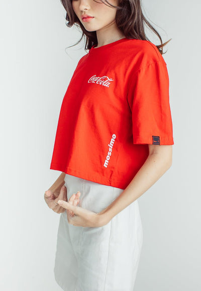 Coca- Cola Red Modern Cropped Fit Tee with High Density Sugar Glitter Dip and Flat Print - Mossimo PH