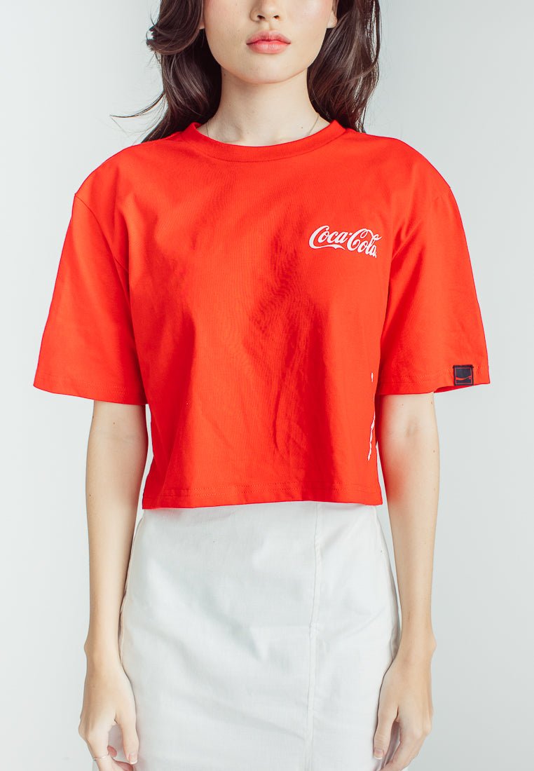 Coca- Cola Red Modern Cropped Fit Tee with High Density Sugar Glitter Dip and Flat Print - Mossimo PH