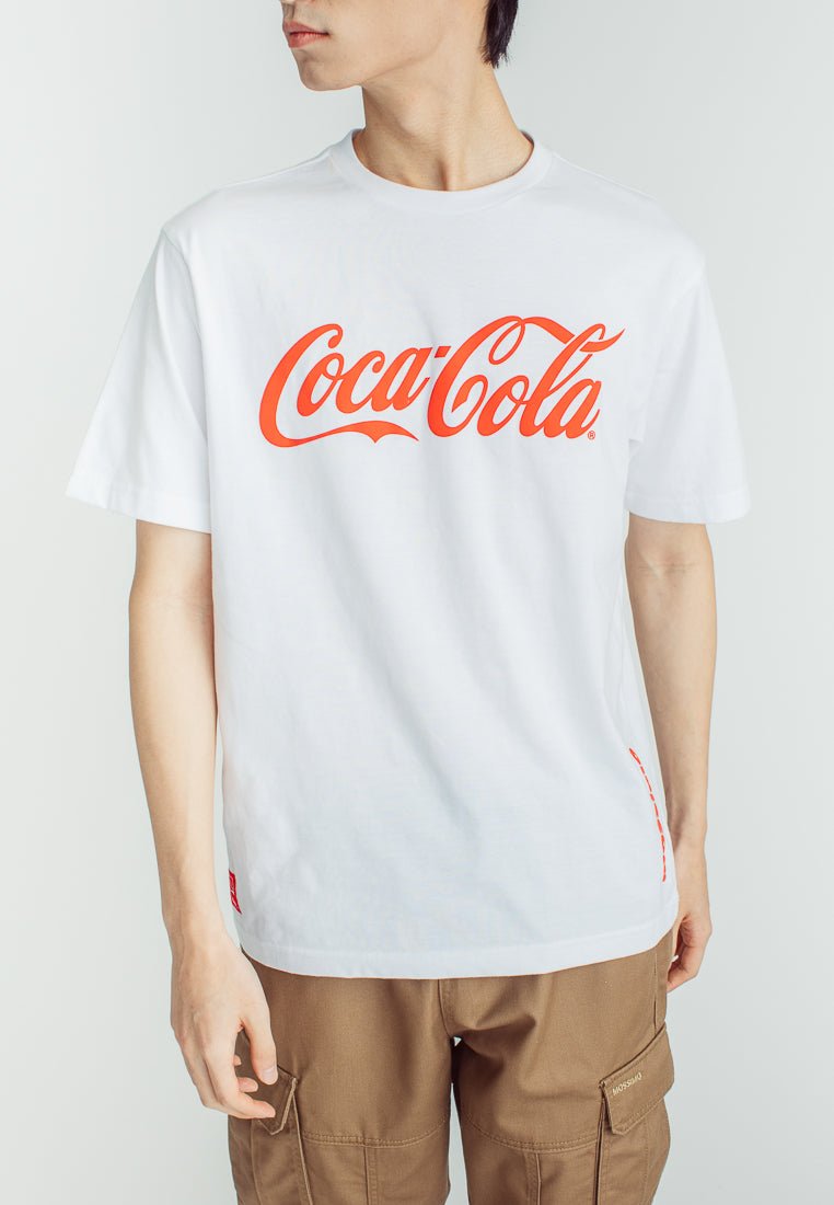 Coca-Cola White Basic Round Neck with Embossed and Flat Print Comfort Fit Tee - Mossimo PH