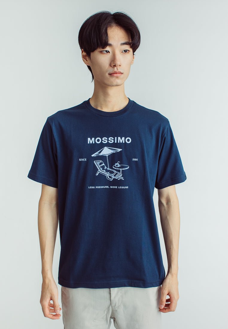 Dark Denim Basic Round Neck Comfort Fit tee with Flat Print - Mossimo PH