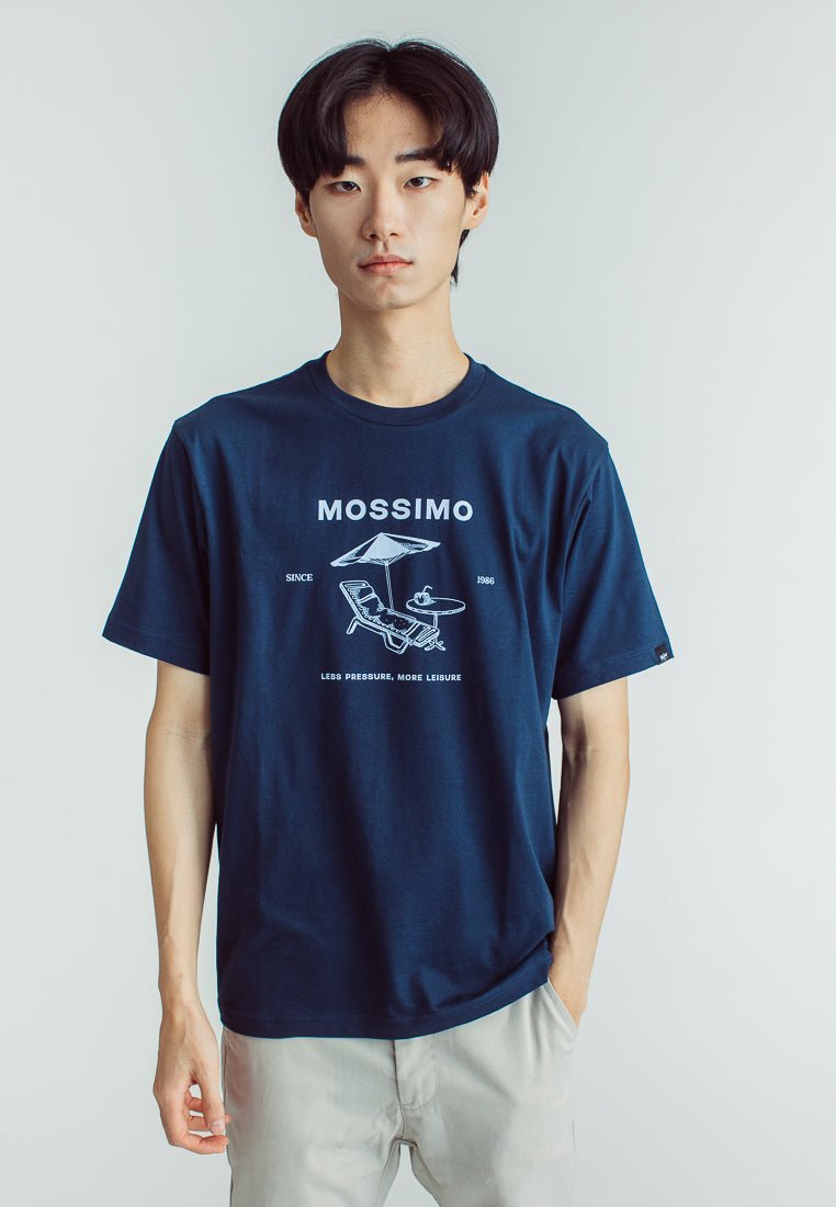 Dark Denim Basic Round Neck Comfort Fit tee with Flat Print - Mossimo PH