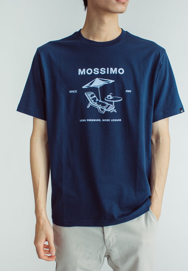 Dark Denim Basic Round Neck Comfort Fit tee with Flat Print - Mossimo PH