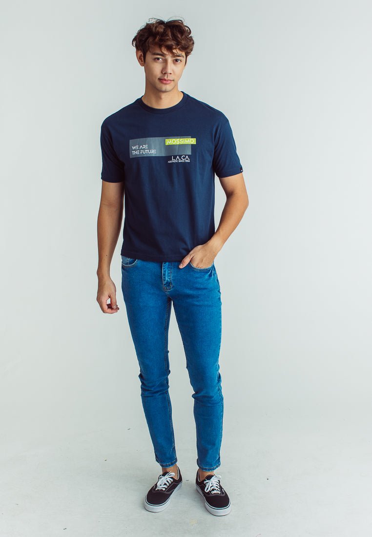 Dark Denim Urban Fit Basic Round Neck with Flat Print - Mossimo PH