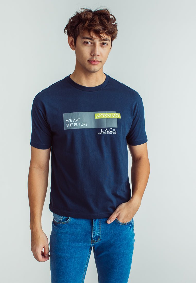 Dark Denim Urban Fit Basic Round Neck with Flat Print - Mossimo PH