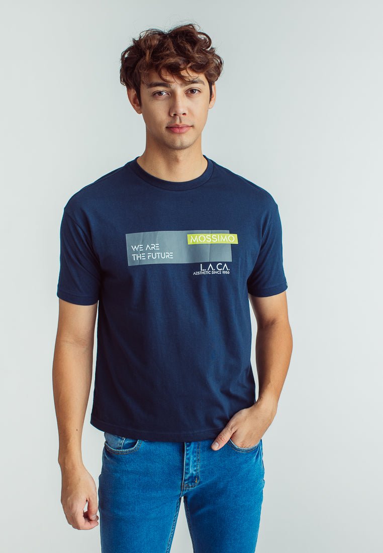 Dark Denim Urban Fit Basic Round Neck with Flat Print - Mossimo PH