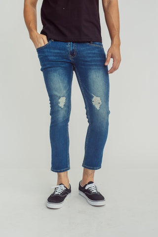 Deep Blue Slim Low Rise Ripped Cropped Jeans - Mossimo PH