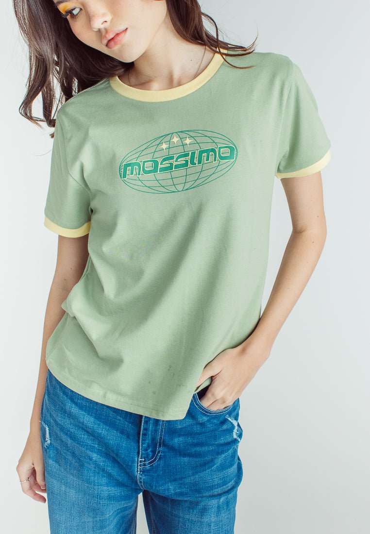 Dessert Sage with Mossimo stars and Globe Flat and High Density Print Design Classic Fit Tee - Mossimo PH