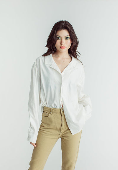 Diana White Woven Long Sleeves Oversized Buttondown - Mossimo PH