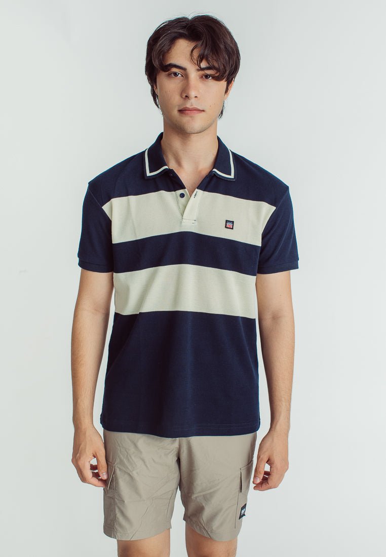 Drei Blue Classic Stripes Polo Shirt with Woven Patch - Mossimo PH