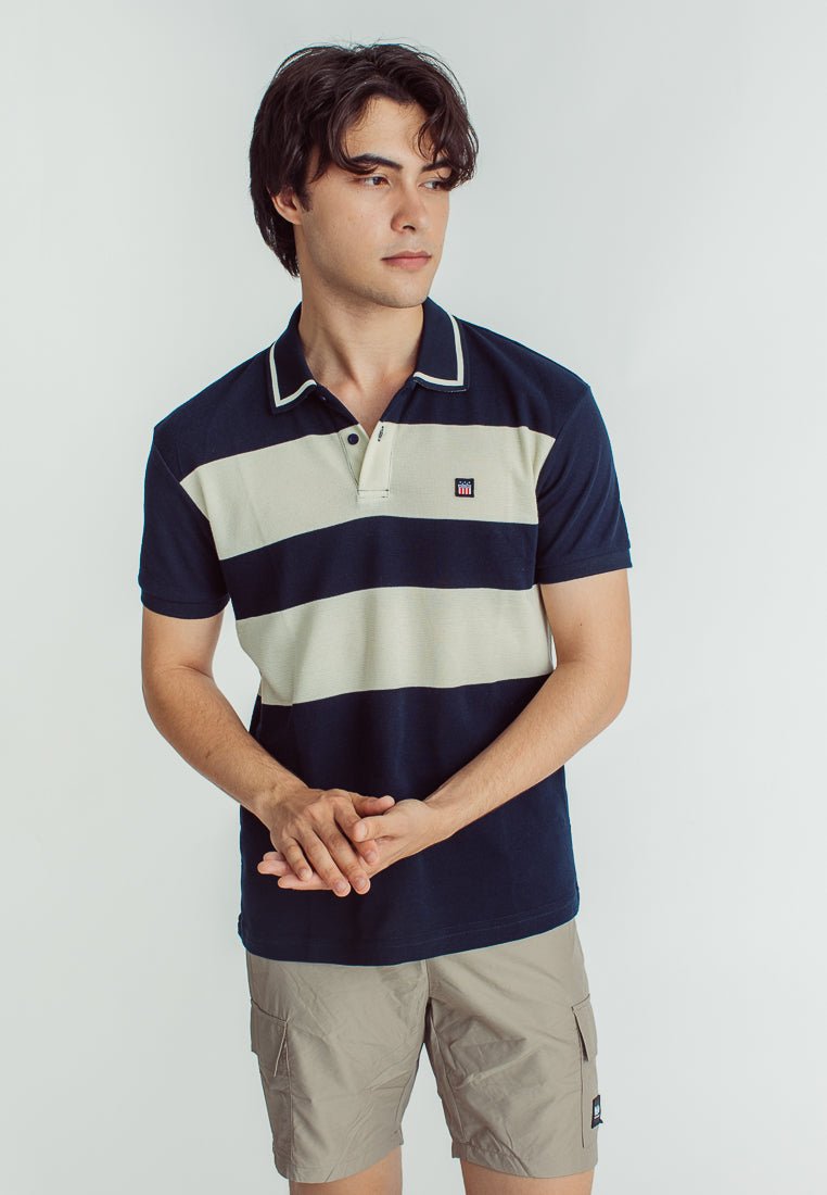 Drei Blue Classic Stripes Polo Shirt with Woven Patch - Mossimo PH
