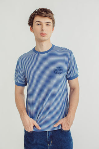 Drew Blue Round Neck Stripes with High Density Print Classic Fit Tee - Mossimo PH