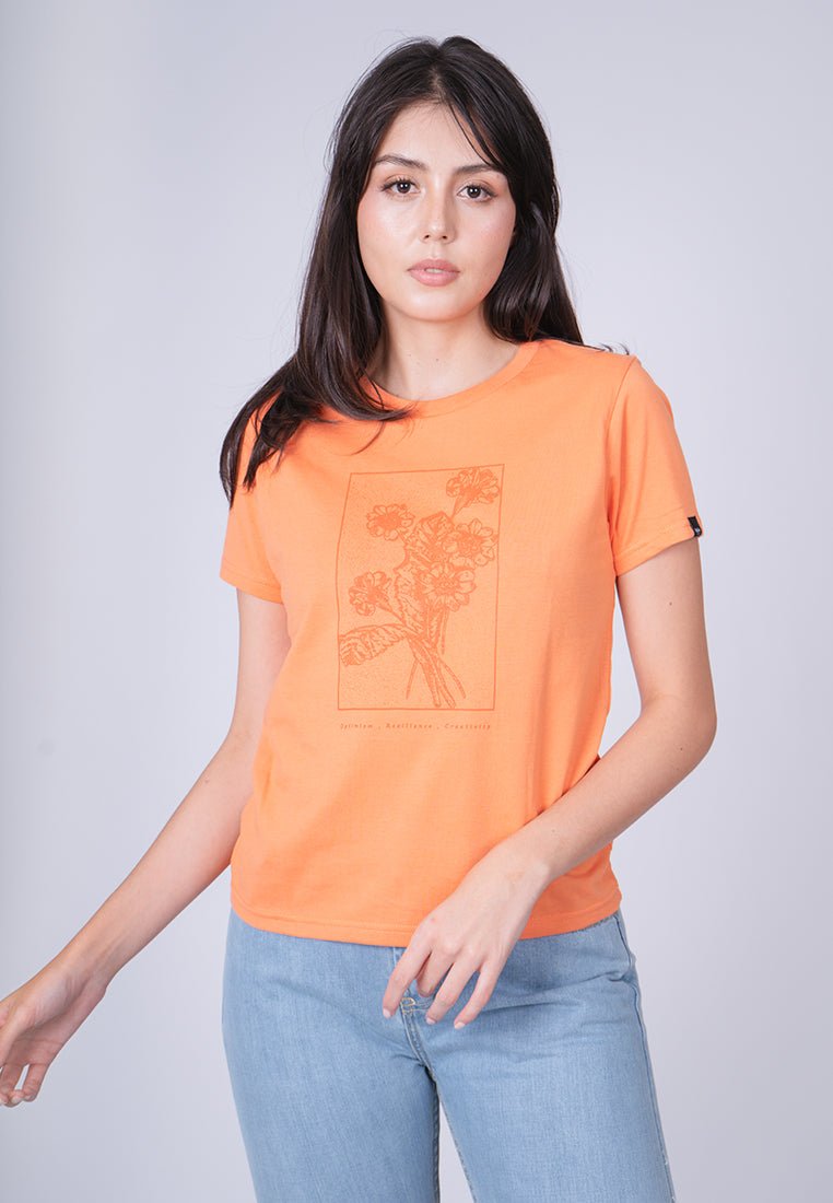 Dusty Orange with Floral Graphic Design in Soft Touch Classic Fit Tee - Mossimo PH