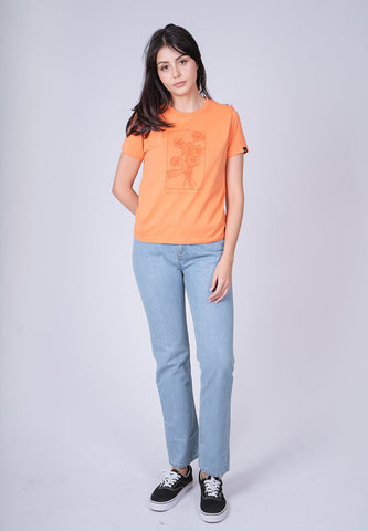 Dusty Orange with Floral Graphic Design in Soft Touch Classic Fit Tee - Mossimo PH