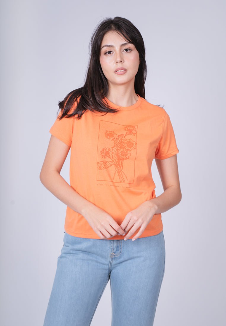 Dusty Orange with Floral Graphic Design in Soft Touch Classic Fit Tee - Mossimo PH