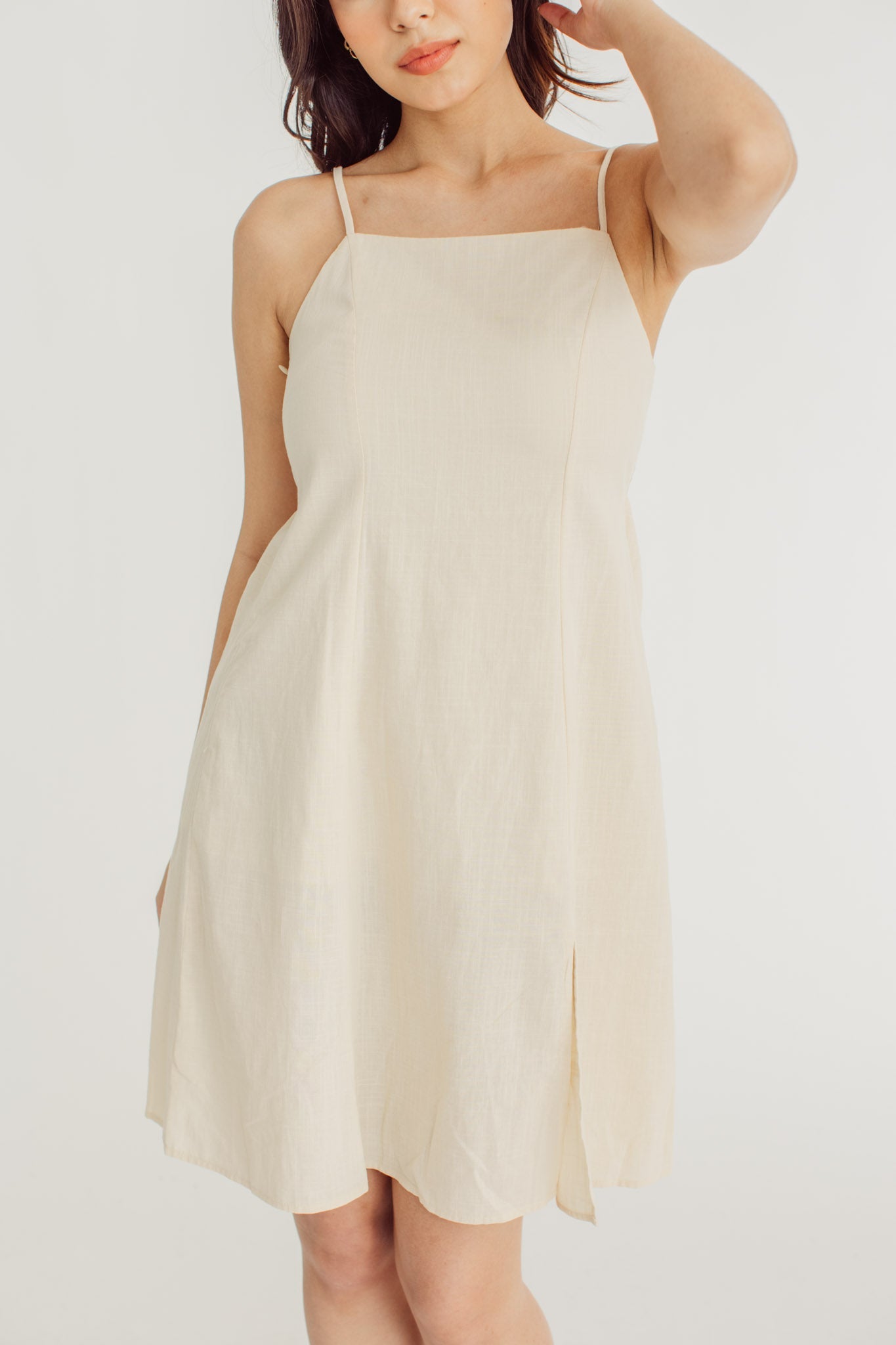 Eunice Beige Square Neck Dress with Front Slit - Mossimo PH