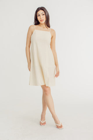 Eunice Beige Square Neck Dress with Front Slit - Mossimo PH