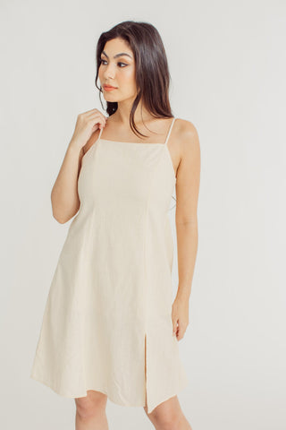 Eunice Beige Square Neck Dress with Front Slit - Mossimo PH