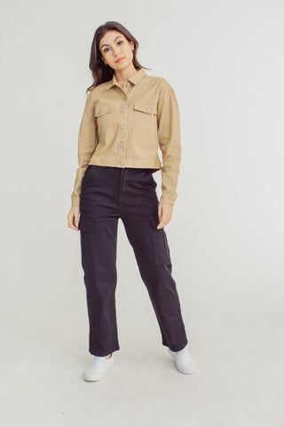 Fiona Beige Modern Cropped Large Pocket Twill Jacket - Mossimo PH