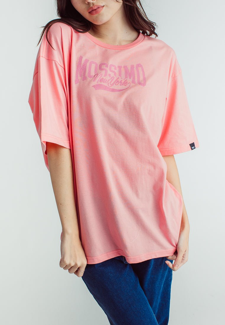 Flamingo Pink Mossimo New York Varsity with Flat and Crack Print Oversized Fit Tee - Mossimo PH