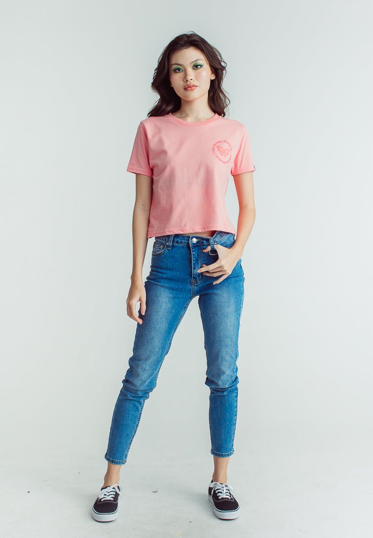 Flamingo Pink with Butterfly Flat and High Density Print Classic Cropped Fit Tee - Mossimo PH