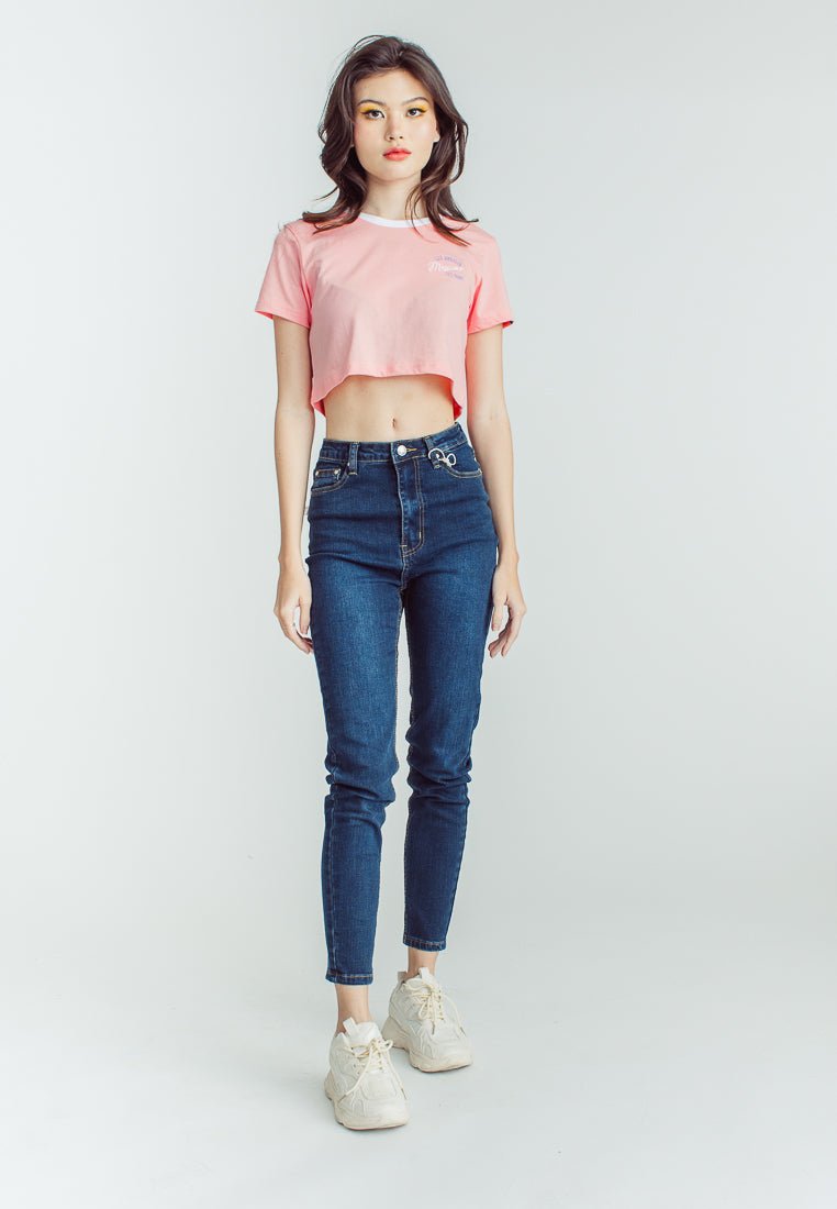 Flamingo Pink with Los Angeles Mossimo Embroidery Print Vintage Cropped Fit Tee - Mossimo PH